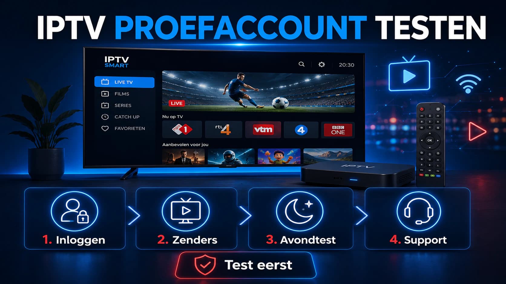 Stappen om een IPTV-proefaccount op uw eigen televisie en internetverbinding te testen.