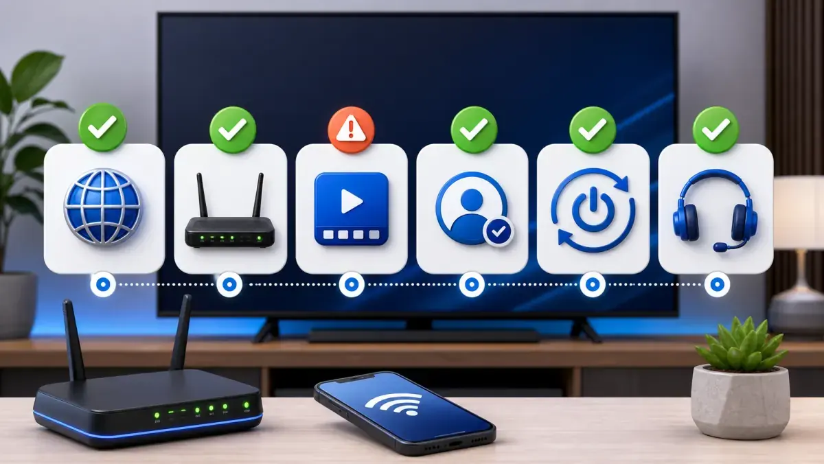 Stappenplan voor het oplossen van IPTV-storingen, van internetcontrole tot contact met de aanbieder.