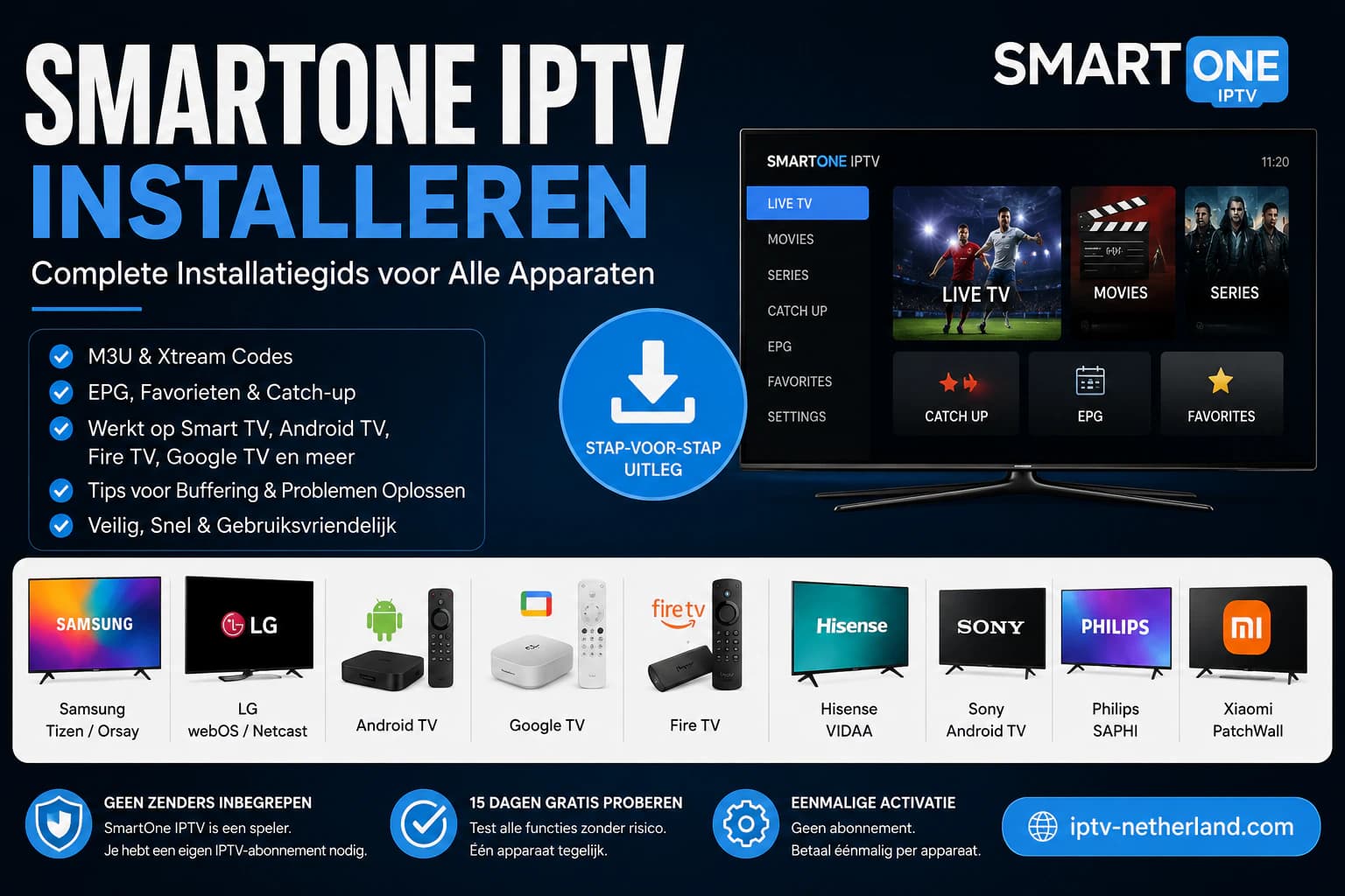 SmartOne IPTV installeren op Samsung, LG, Android TV, Google TV en Fire TV.